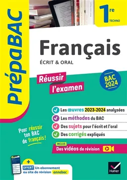 Français 1re techno, écrit & oral : bac 2024 | 