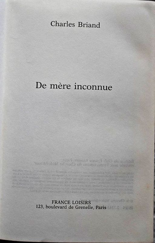 De mère inconnue - Charles Briand | Charles Briand